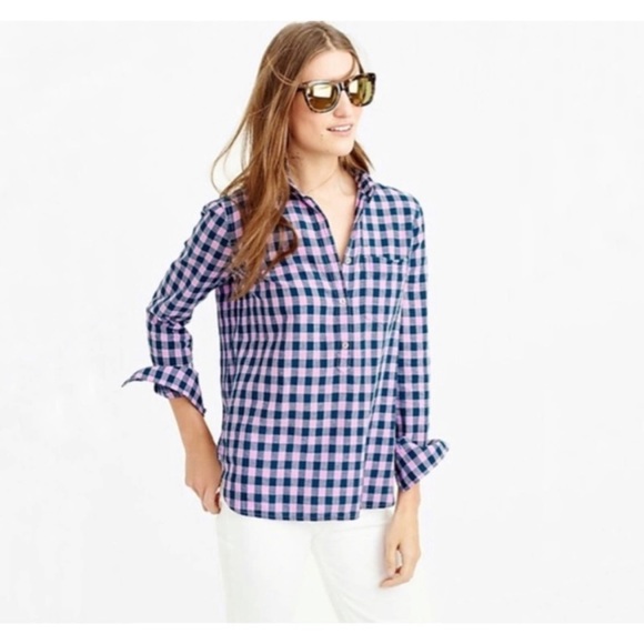 J. Crew Tops - J Crew Gingham Check Popover Shirt 6